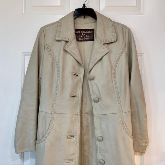 Vintage Leather Trench Coat Cream size L 14 - Picture 5 of 16